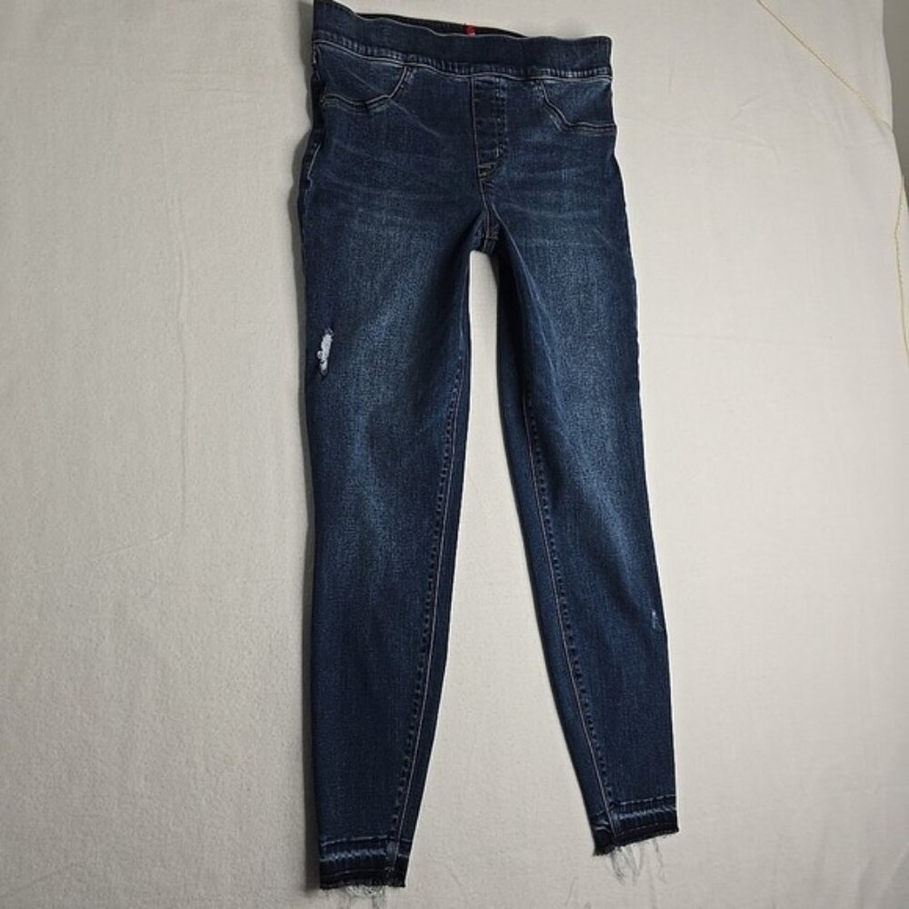 Spanx Jeans Distressed Blue Ankle Skinny High Rise‎ Stretch Shaping Denim Medium - Picture 2 of 9